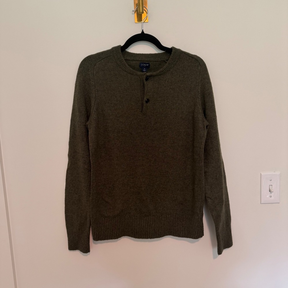 J.Crew Womens Olive Green Wool Blend‎ Henley Sweater Size S Long Sleeve Knit